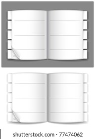 Open journal on a gray and white background