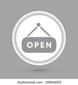 open label sign. circle grey icon with a shadow.