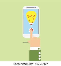 Open lamp on smart phone,Vector cartoon business