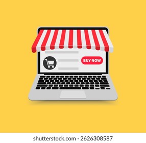 Abra o notebook para fazer compras em um design plano