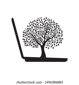open laptop and beautiful tree, vector