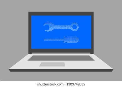 Open laptop, binary wrench and screwdriver on blue screen. Maintenance and repair of computer