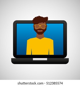 open laptop black and avatar afro man vector illustration eps 10