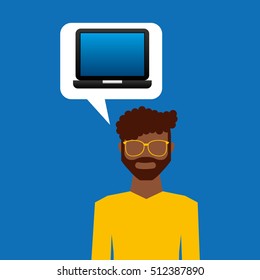 open laptop black and avatar afro man vector illustration eps 10