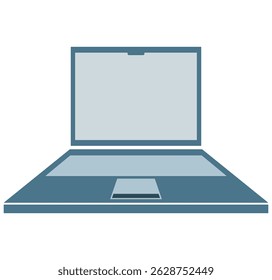 Offener Laptop mit leerem Bildschirm, von vorne betrachtet. Einfaches, modernes Design