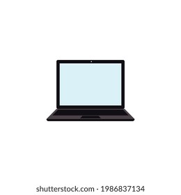 Open laptop cartoon icon with blank screen flat vector illustration isolated on white background. Sign or symbol of electronic notebook modern computer device.