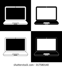 Open the laptop close-up black and white vector illustration