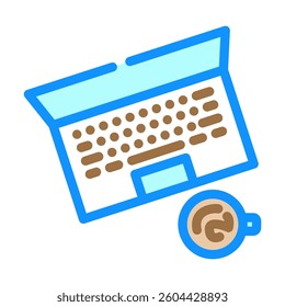 open laptop coffee cup color icon vector. open laptop coffee cup sign. isolated symbol illustration