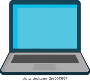 Open laptop computer with blue screen isolated on white background
