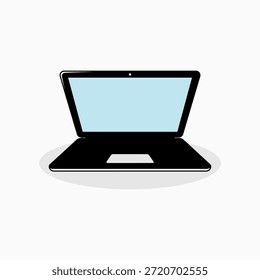 Open Laptop Computer with Blue Screen Flat Design Icon Illustration