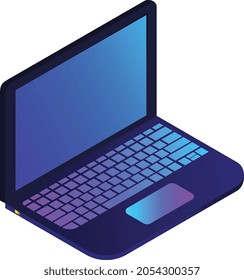 offener Laptop-Computer, High-Tech-Konzept, Programmierung und Anwendungsentwicklung isometrische Vektorgrafik auf weißem Hintergrund.