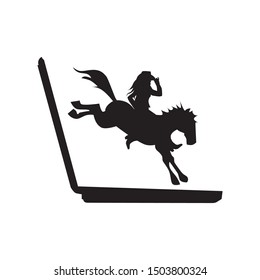 open laptop cowgirl and horse, vector 