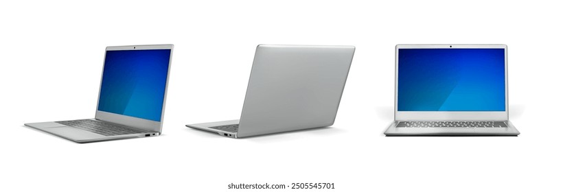 An open laptop in different positions on a white background. Vector illustration