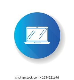 Open laptop flat design long shadow glyph icon. Portable computer. Compact electronic gadget. Netbook, notebook, ultrabook. Mobile device. Digital technology. Silhouette RGB color illustration