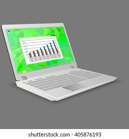 Open laptop with graph on the screen on a gray background
