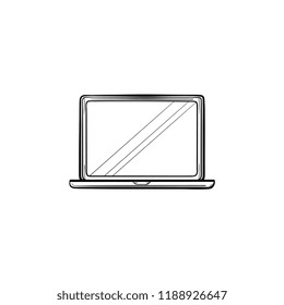 Open laptop hand drawn outline doodle icon. Notebook and computer, electronic device, office equipment concept. Vector sketch illustration for print, web, mobile and infographics on white background.