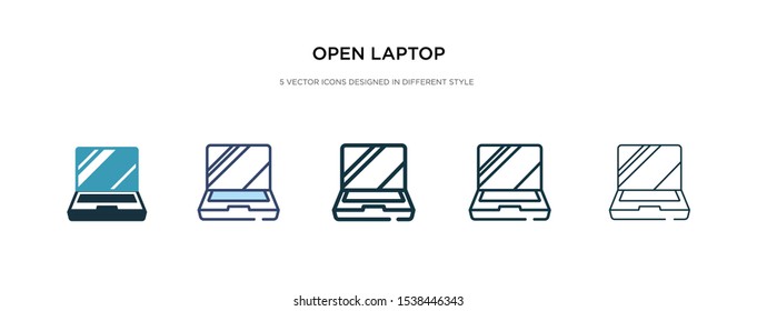 open laptop icon in different style vector illustration. two colored and black open laptop vector icons designed in filled, outline, line and stroke style can be used for web, mobile, ui