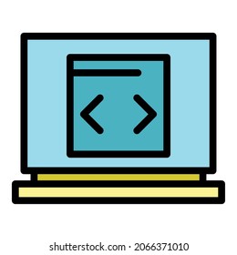 Öffnen Sie das Symbol für den Laptop. Umrissene, offene Notebook-Vektorsymbol-Farbe einzeln