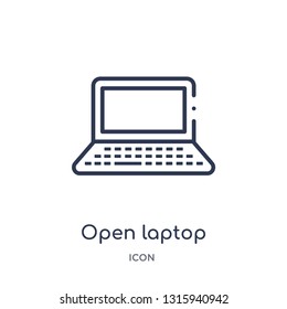 Open Laptop Icon From Technology Outline Collection. Thin Line Open Laptop Icon Isolated On White Background.