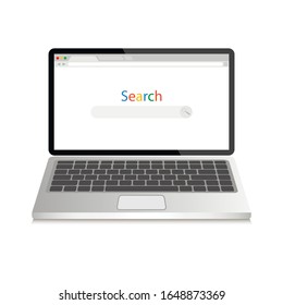 Open laptop and internet browser window on a screen. Web browser blank template in a flat style. Vector illustration isolated on white background.	