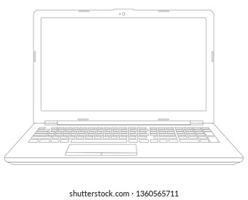 Open laptop linear vector picture for coloring. Computer. Outline. 
hand drawing