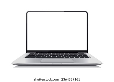 Offener Laptop-Modell auf isoliertem Hintergrund. Silber Notebook mit leerem Bildschirm einzeln. Vektorgrafik eps10