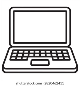 Open Laptop Notebook Computer Display Keyboard Vector Line Art Page For Modern Office Technology Coloring Book