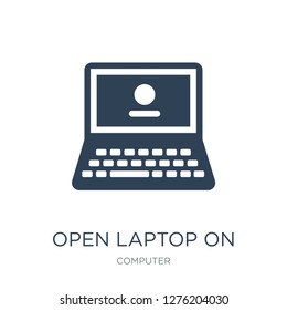 open laptop on icon vector on white background, open laptop on trendy filled icons from Computer collection, open laptop on vector illustration