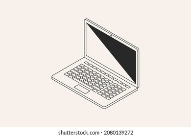 Abre el portátil sobre un fondo ligero. Isometric vector linear.