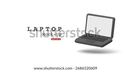 Open laptop on a white background, 3D. Blank screen. Template for placing logos or images. Work. education, science, technology. Vector illustration.