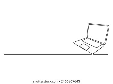 Open laptop one continuous line drawing vector illustration 