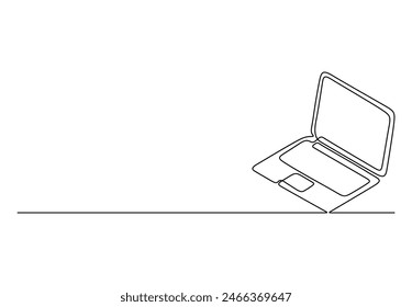 Open laptop one continuous line drawing vector illustration 