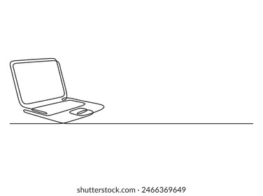 Open laptop one continuous line drawing vector illustration 