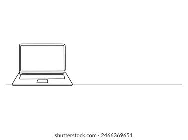 Ilustración vectorial de dibujo de una línea continua de un portátil abierto 