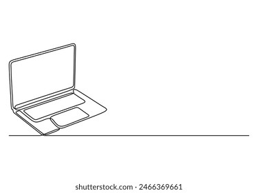 Open laptop one continuous line drawing vector illustration 