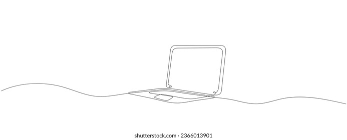 Open laptop. One line continuous laptop. Line art, outline, single line silhouette. Hand drawn vector illustration.