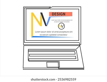 Open laptop. One line continuous laptop. Line art, outline, single line silhouette. Hand drawn vector illustration.