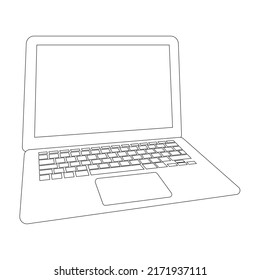 Open laptop outline sketch vector illustration.