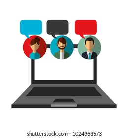 open laptop people speech bubble communication
