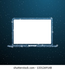 Open laptop polygonal concept. Wireframe portable computer mockup. Vector illustration low poly digital device with white isolated screen monitor