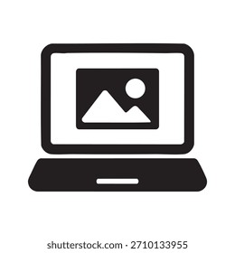 Open laptop with screen displaying image. Simple illustration. Technology concept for design element, learning, and modern lifestyle.