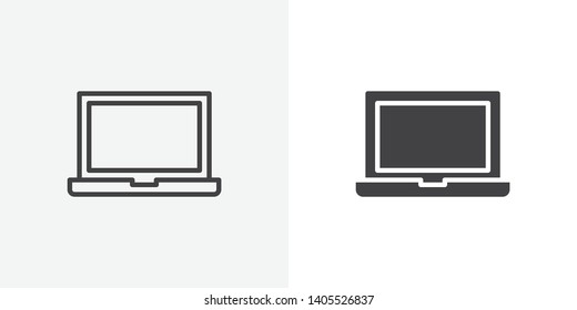 Open laptop screen icon. line and glyph version, Notebook computer outline and filled vector sign. linear and full pictogram. Symbol, logo illustration. Different style icons set