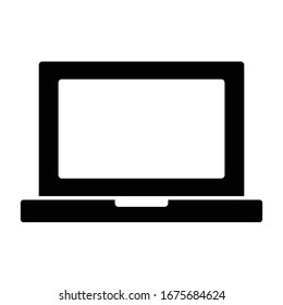 Open laptop vector illustration in black and white. Flat icon for websites and mobile applications.