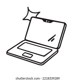 Open laptop. Vector simple outline style. Doodle cartoon computer, sticker, icon, illustration.