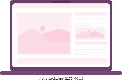 Open laptop with website page semi flat color vector device screen. Editable icon. Full sized element on white. Simple cartoon style spot illustration for web graphic design and animation