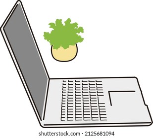 Open laptops and foliage plants