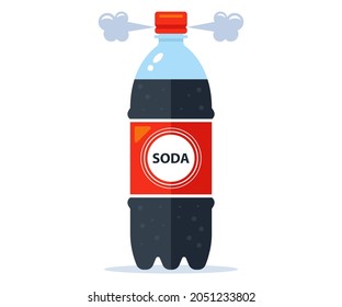open a large bottle of soda. gas release. flat vector illustration.
