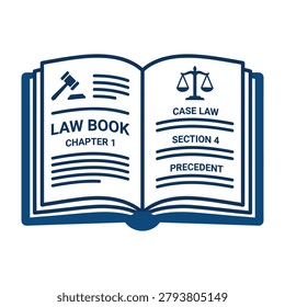 Open law book icon with gavel and scales illustration judiciary documentation precedent education knowledge attorney legislation constitution