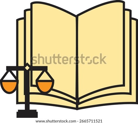 Open Law Book and Justice Scale Icon Vector Illustration for Legal Education, Court, and Jurisprudence Concept Design