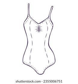 Open leotard with straps outline vector illustration. Ballet women swimsuit isolated on white background.